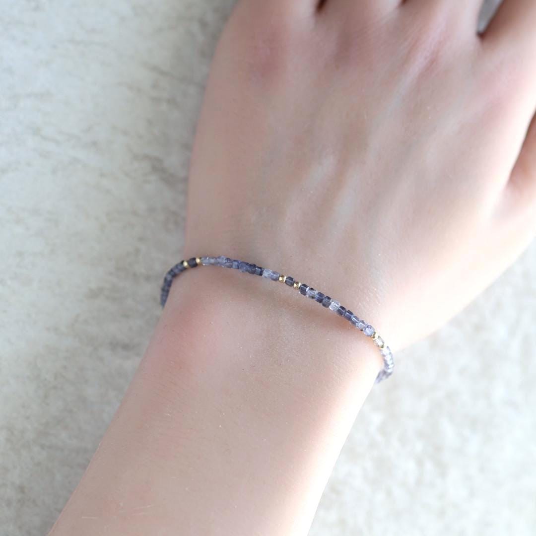 Tiny Iolite Bracelet Dainty Gold Filled Bracelet Gemstone Blue Crystal Jewelry Minimalist Stacking Bracelet Birthday Gift for Women