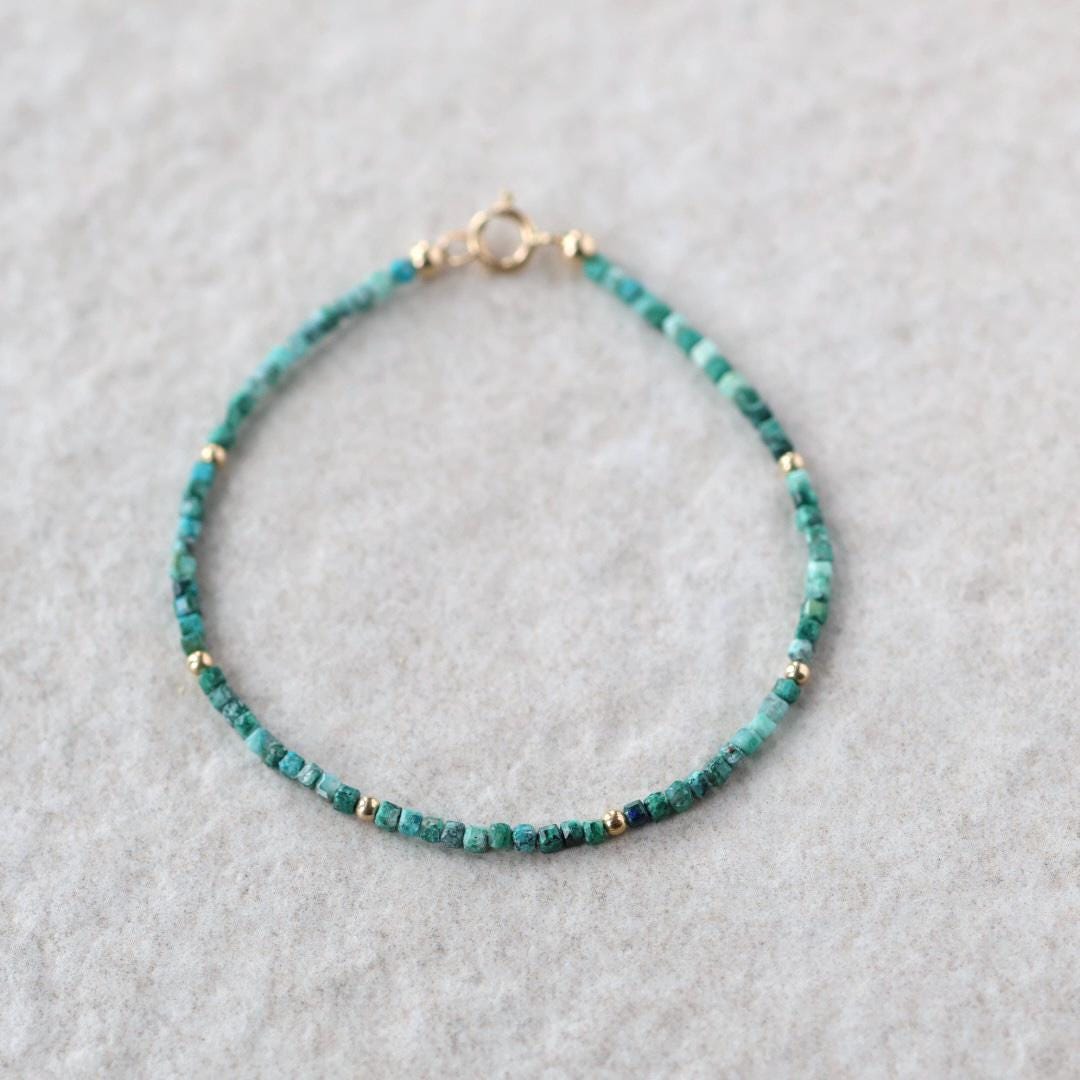 Tiny Malacholla Bracelet Dainty Malachite Bracelet Chrysocolla Gold filled Beaded Jewelry Minimalist Chic Everyday Stacking Gift for Women