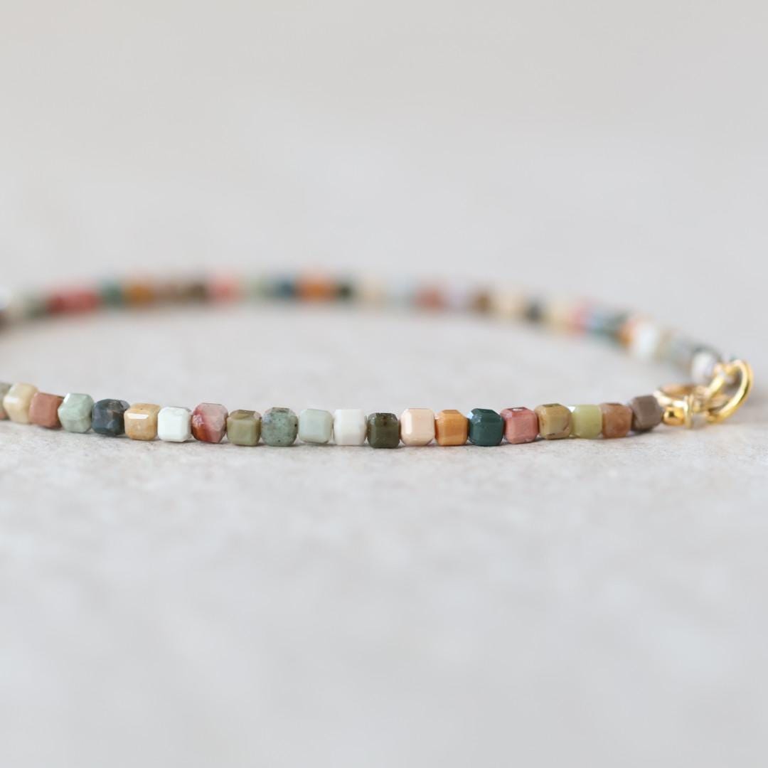 Tiny Fancy Jasper Bracelet Dainty Ocean Jasper Rainbow Crystal Bracelet Gemstone Delicate Minimalist Jewelry Healing Birthday Gift Mom Wife