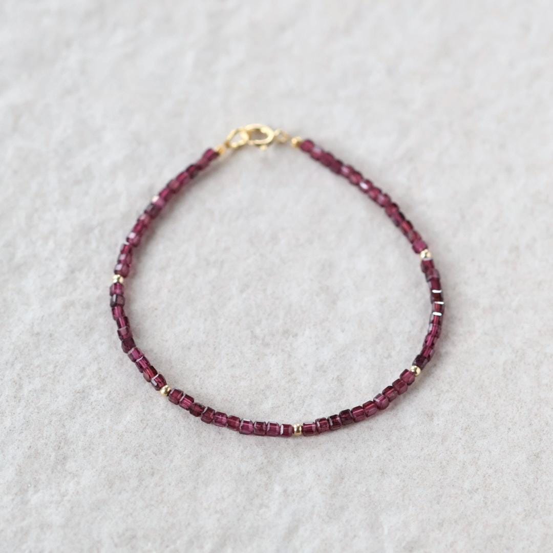 Tiny Rhodolite Bracelet Dainty Purple Garnet Bracelet Stacking Gemstone Beaded Crystal Jewelry Minimalist January Birthstone Gift Birthday