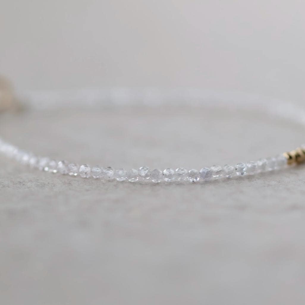 Tiny Diamond Bracelet White Zircon Dainty Gemstone Beaded Bracelet Sparkly Crystal Minimalist April Birthstone Birthday Gift for Women