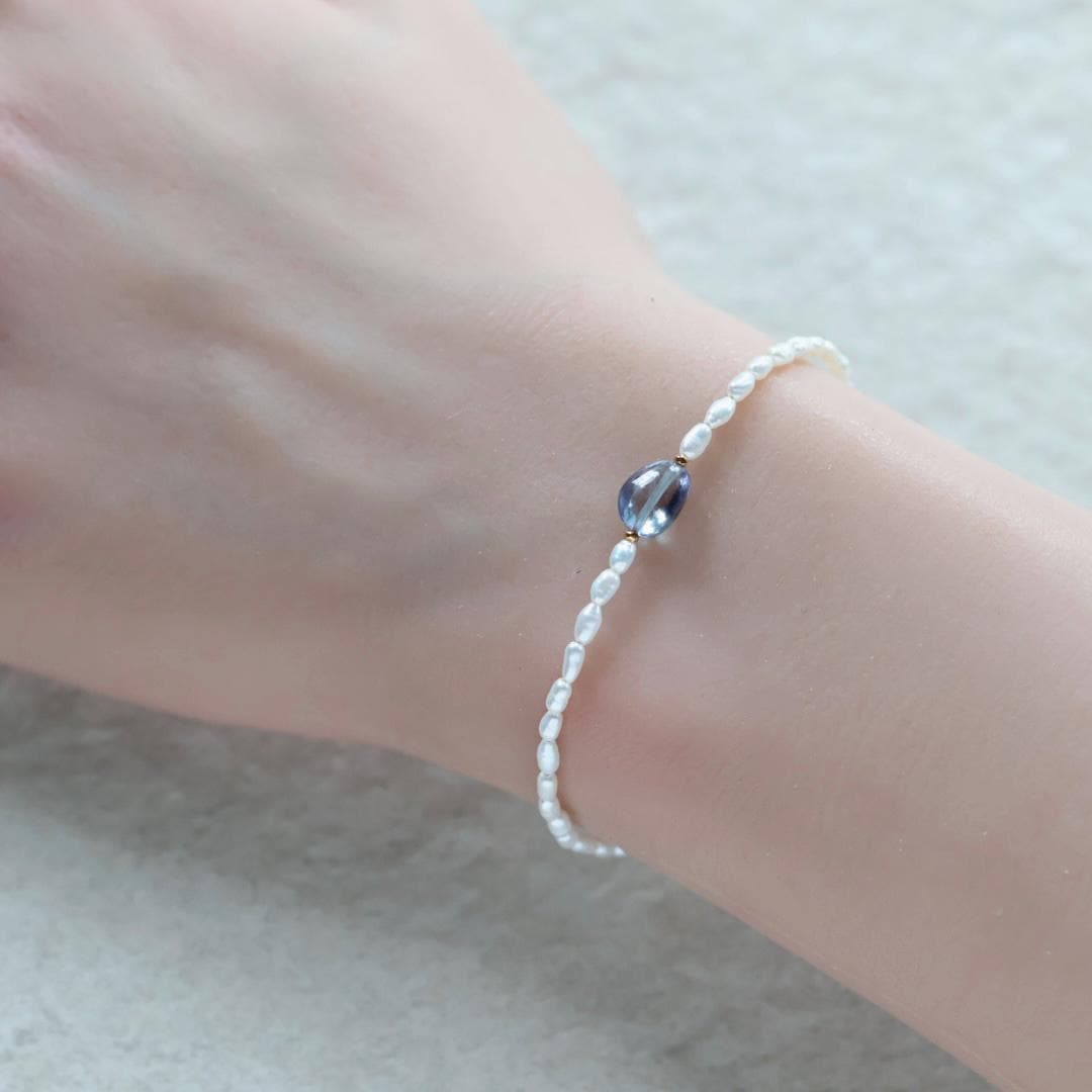 Tiny Alexandrite Bracelet Dainty Pearl Gemstone Beaded Jewelry Minimalist Stacking Bracelet Skinny June Birthstone Gift Bridesmaid Mom