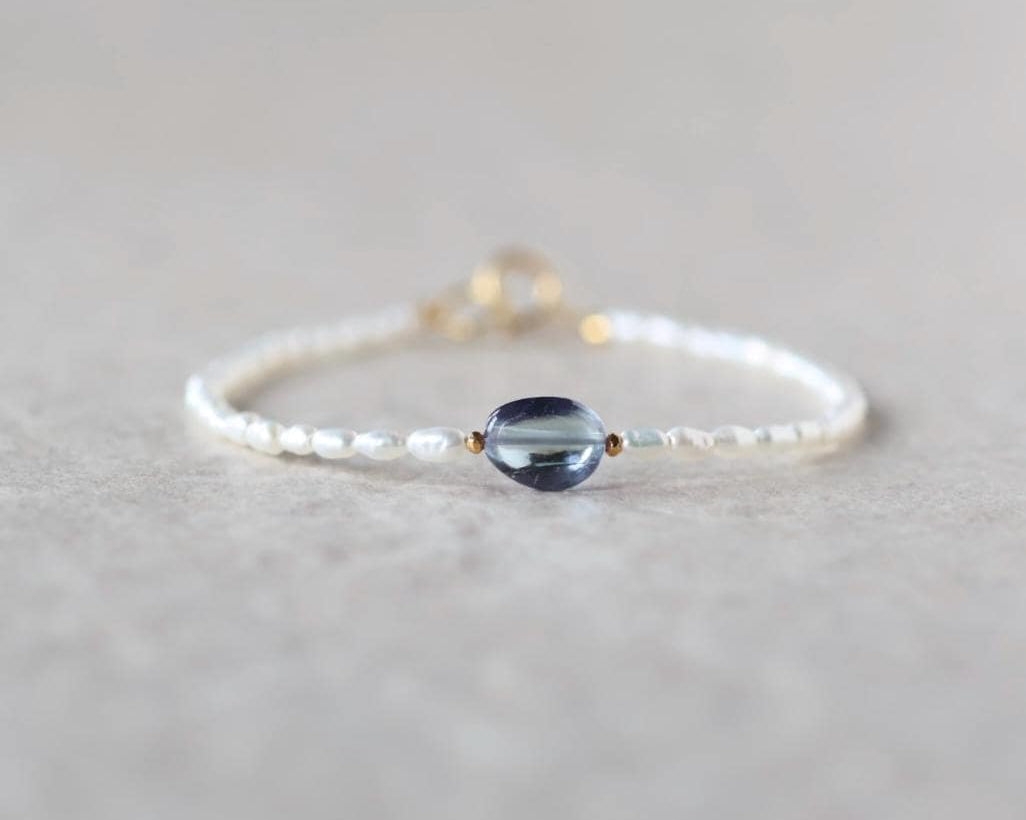 Tiny Alexandrite Bracelet Dainty Pearl Gemstone Beaded Jewelry Minimalist Stacking Bracelet Skinny June Birthstone Gift Bridesmaid Mom