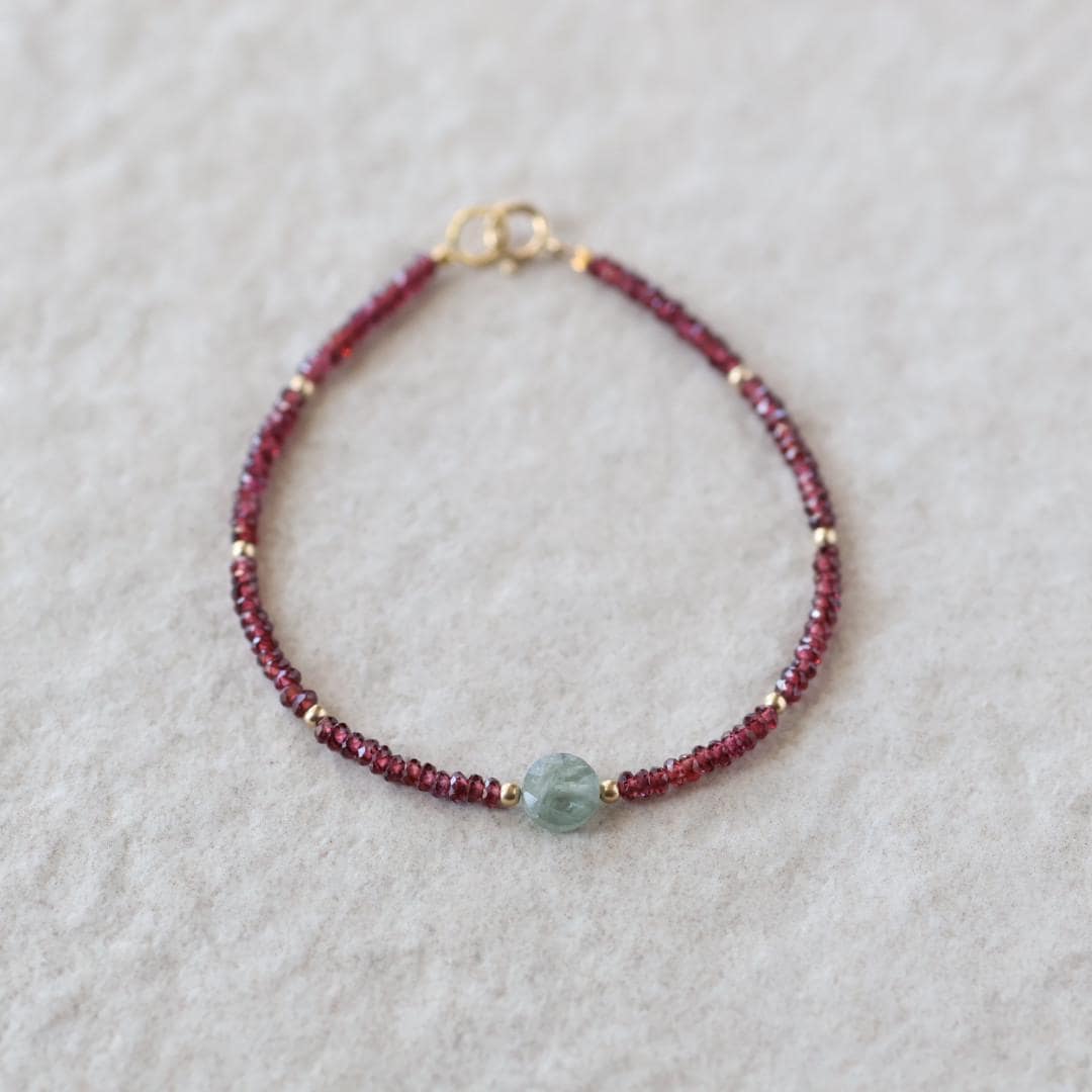 Tiny Garnet Bracelet Dainty Aquamarine Gemstone Beaded Bracelet Crystal Minimalist Jewelry January Birthstone March Birthday Gift for Women