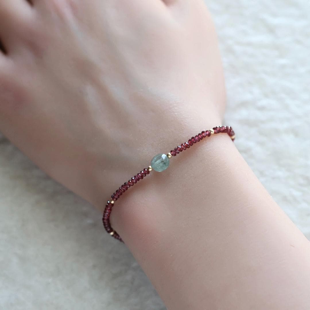 Tiny Garnet Bracelet Dainty Aquamarine Gemstone Beaded Bracelet Crystal Minimalist Jewelry January Birthstone March Birthday Gift for Women