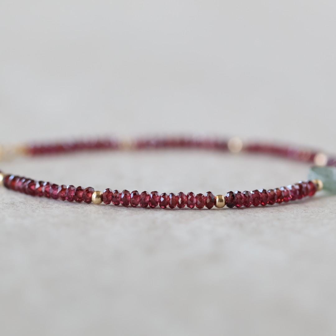 Tiny Garnet Bracelet Dainty Aquamarine Gemstone Beaded Bracelet Crystal Minimalist Jewelry January Birthstone March Birthday Gift for Women