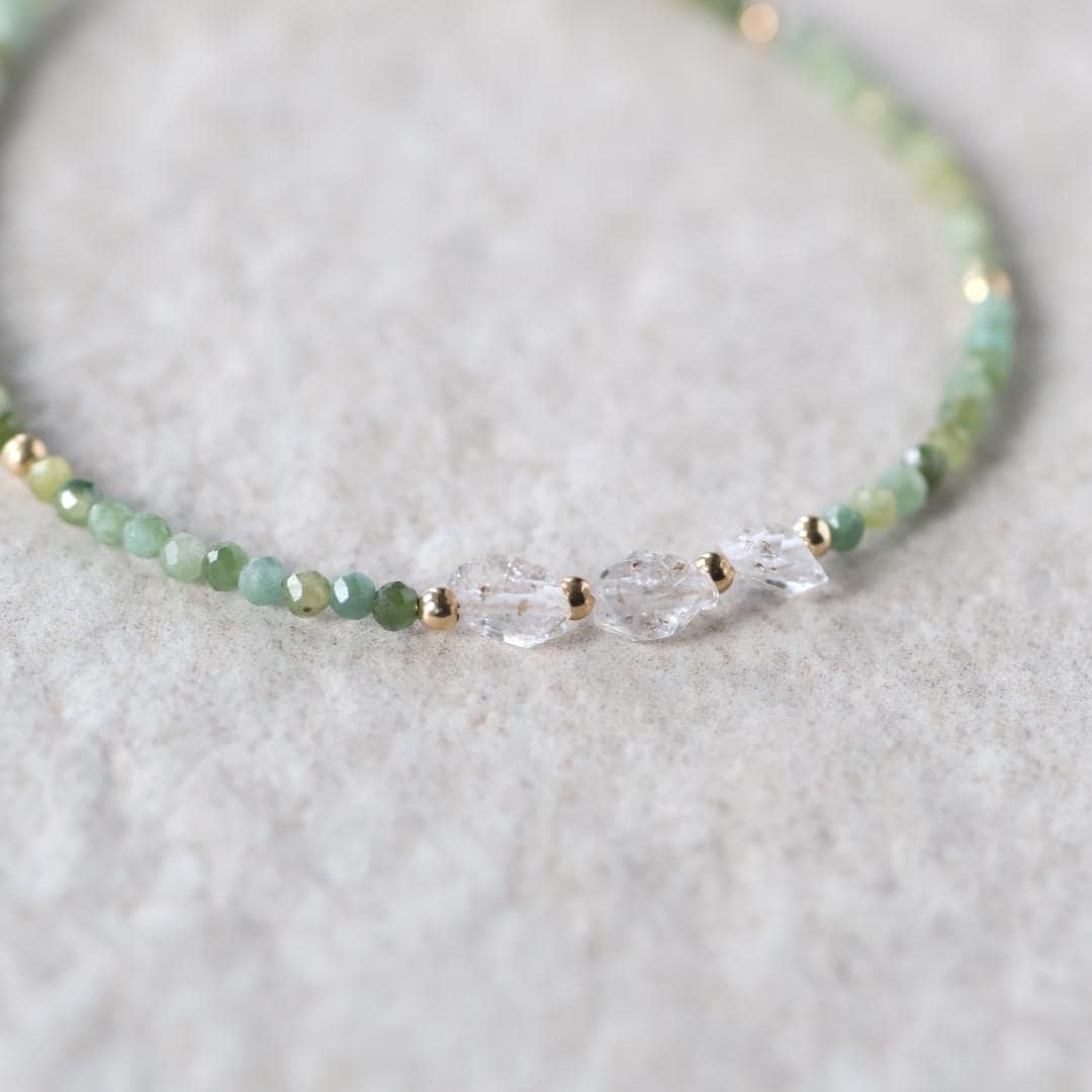 Tiny Green Tourmaline Bracelet Petroleum Quartz Dainty Gemstone Beaded Bracelet Green Jewelry Minimalist Gold Filled October Birthstone Gift