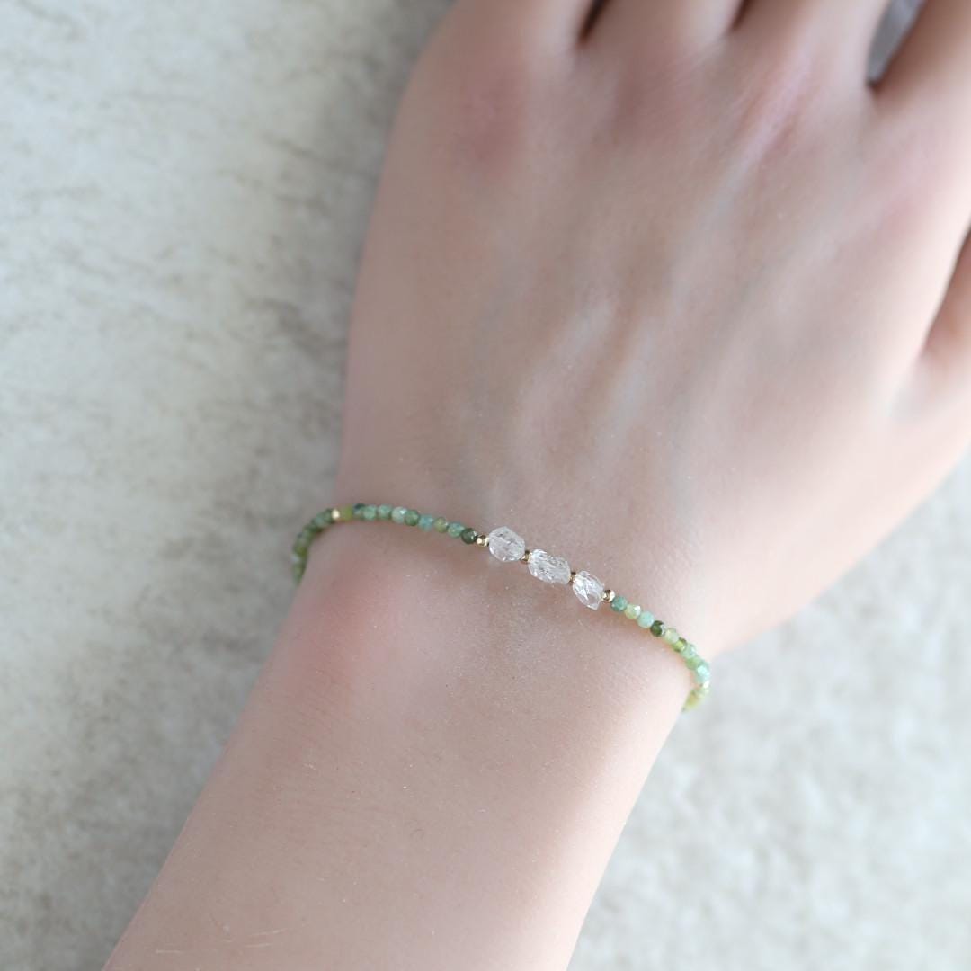 Tiny Green Tourmaline Bracelet Petroleum Quartz Dainty Gemstone Beaded Bracelet Green Jewelry Minimalist Gold Filled October Birthstone Gift