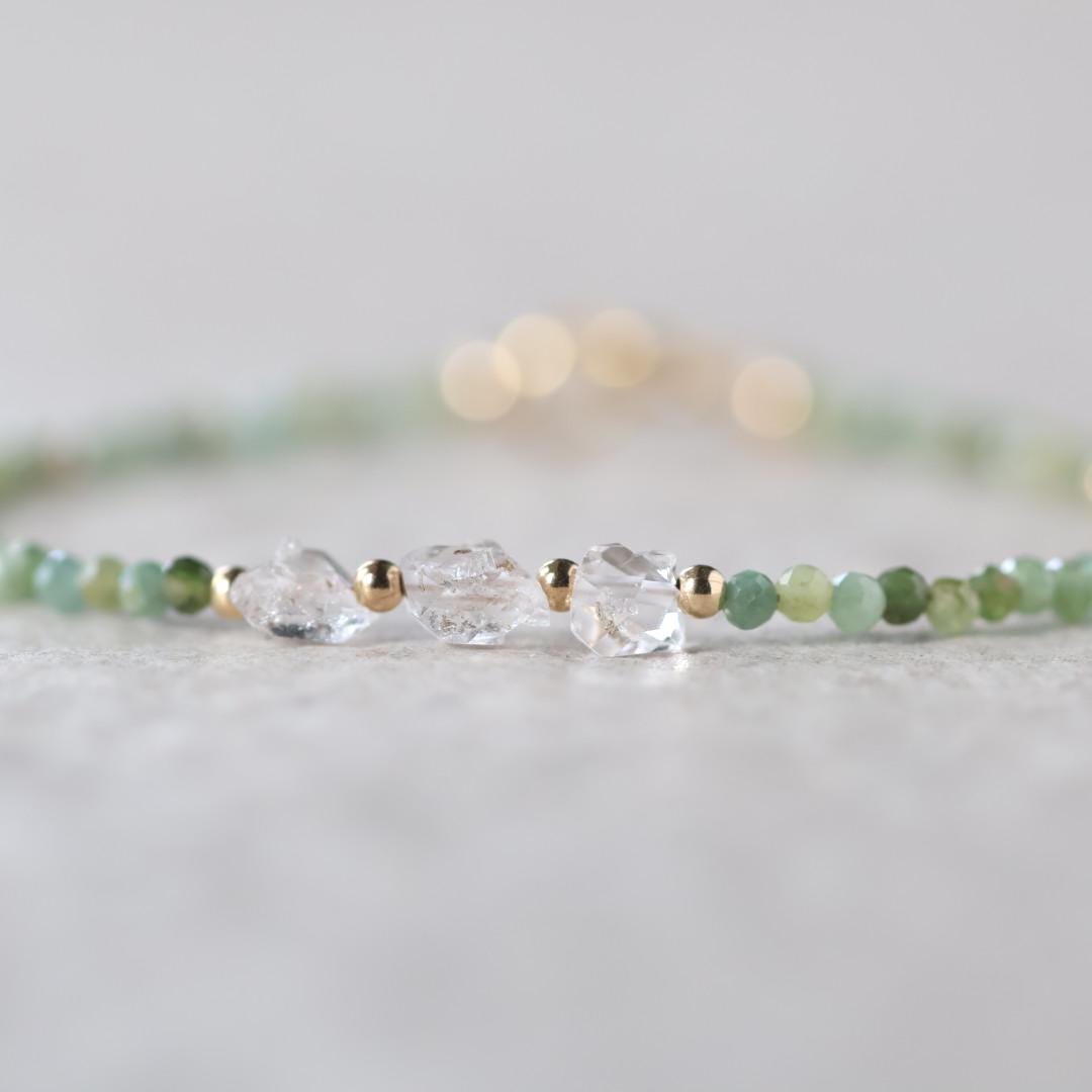 Tiny Green Tourmaline Bracelet Petroleum Quartz Dainty Gemstone Beaded Bracelet Green Jewelry Minimalist Gold Filled October Birthstone Gift