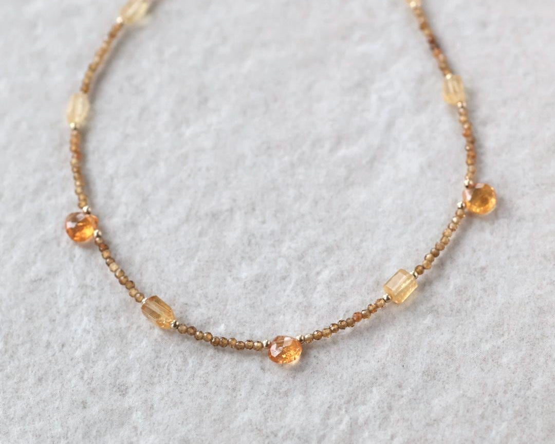 Dainty Imperial Topaz Necklace Beaded Choker Yellow Layering Gemstone Crystal Minimalist Jewelry Birthday Gift For Women November Birthstone
