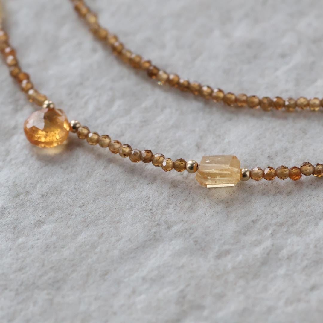 Dainty Imperial Topaz Necklace Beaded Choker Yellow Layering Gemstone Crystal Minimalist Jewelry Birthday Gift For Women November Birthstone