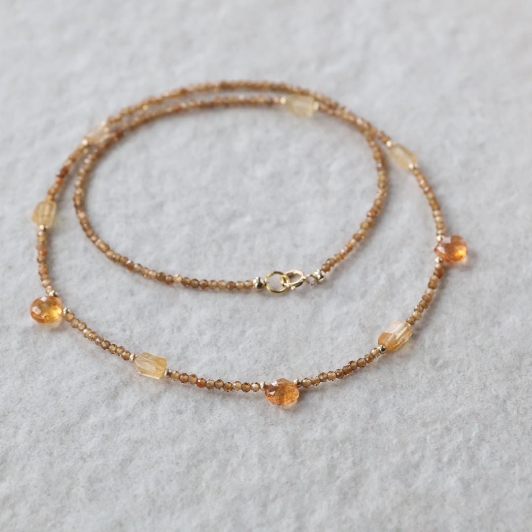 Dainty Imperial Topaz Necklace Beaded Choker Yellow Layering Gemstone Crystal Minimalist Jewelry Birthday Gift For Women November Birthstone