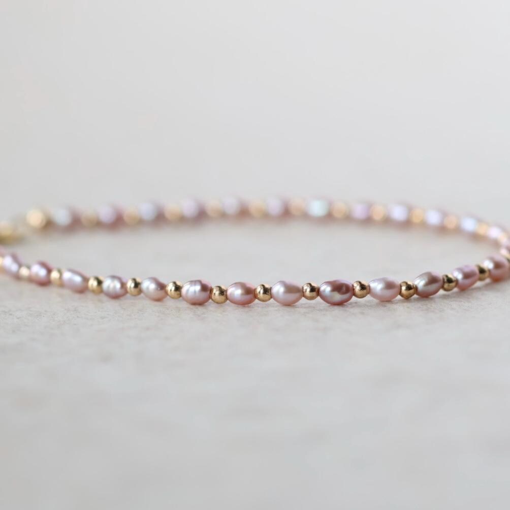 Tiny Pearl Bracelet Dainty Natural Pink Pearl Jewelry Minimalist June Birthstone Birthday Gift Bride Mom Mothers Day Bridesmaid Girlfriend