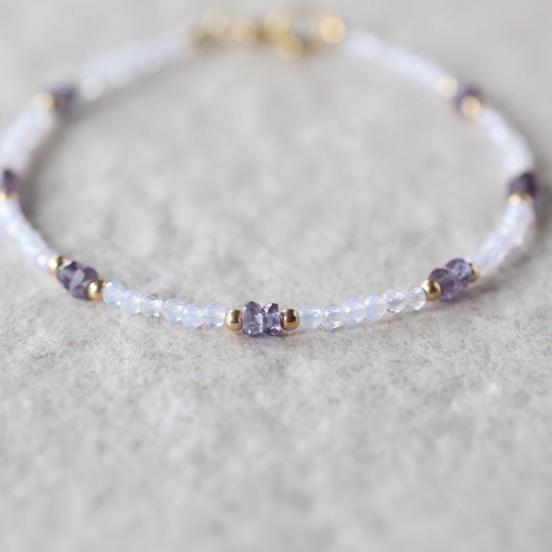 Tiny Alexandrite Bracelet Dainty Purple Opal Gemstone Beaded Jewelry Minimalist Stacking Bracelet Skinny June Birthstone Gift Bridesmaid Mom