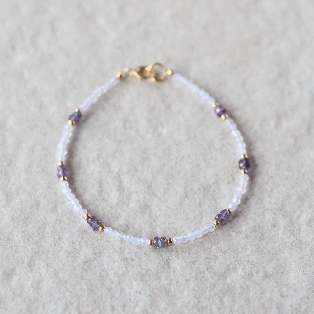 Tiny Alexandrite Bracelet Dainty Purple Opal Gemstone Beaded Jewelry Minimalist Stacking Bracelet Skinny June Birthstone Gift Bridesmaid Mom