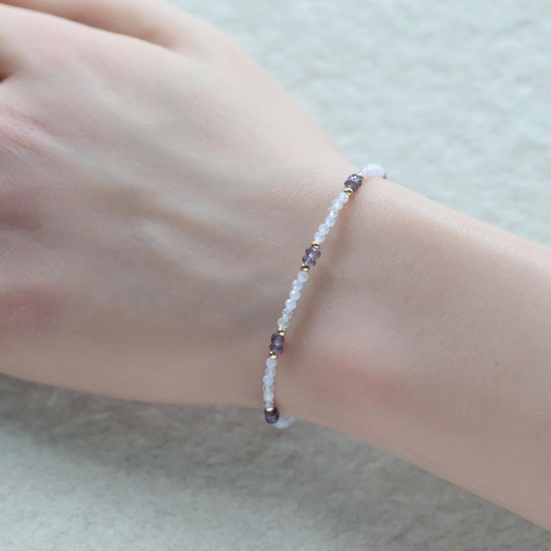 Tiny Alexandrite Bracelet Dainty Purple Opal Gemstone Beaded Jewelry Minimalist Stacking Bracelet Skinny June Birthstone Gift Bridesmaid Mom