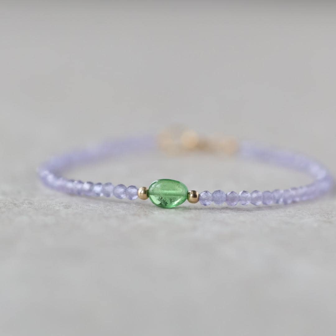 Tiny Lavender Quartz Bracelet Dainty Tsavorite Jewelry Minimalist Gemstone Beaded Lilac Bracelet Gold Filled Gift Bridesmaid Wife Girlfriend