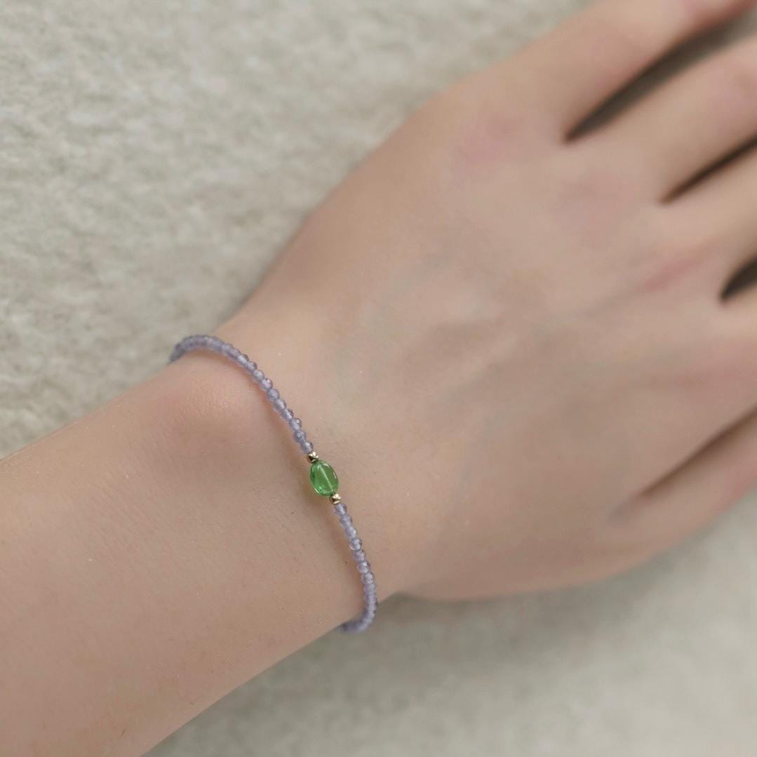 Tiny Lavender Quartz Bracelet Dainty Tsavorite Jewelry Minimalist Gemstone Beaded Lilac Bracelet Gold Filled Gift Bridesmaid Wife Girlfriend