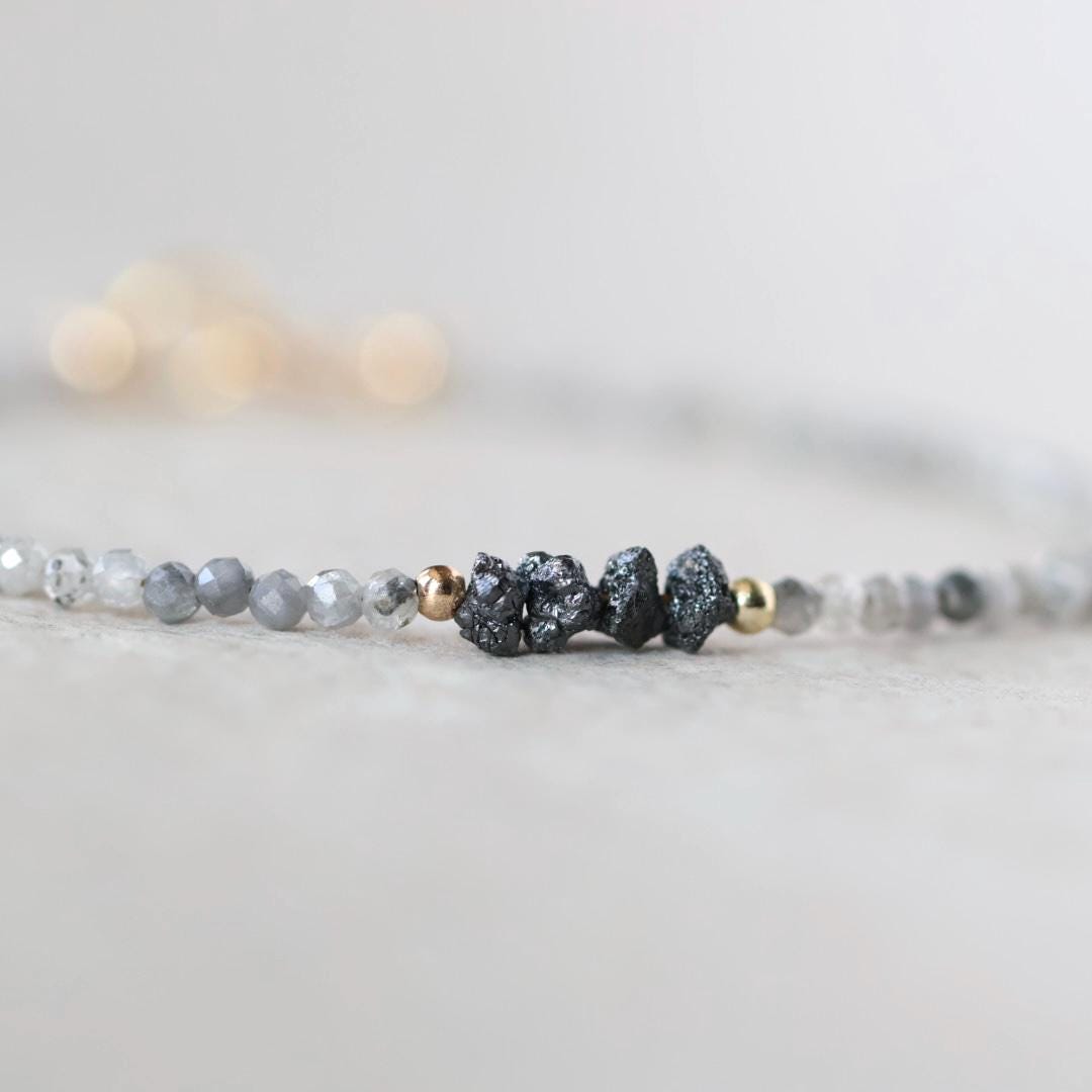 Natural Raw Black Diamond and Zircon Bracelet
