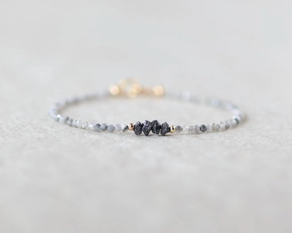 Natural Raw Black Diamond and Zircon Bracelet