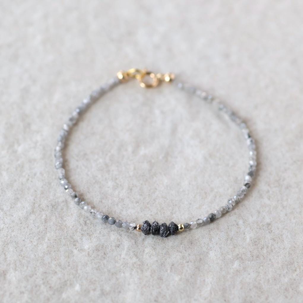 Natural Raw Black Diamond and Zircon Bracelet