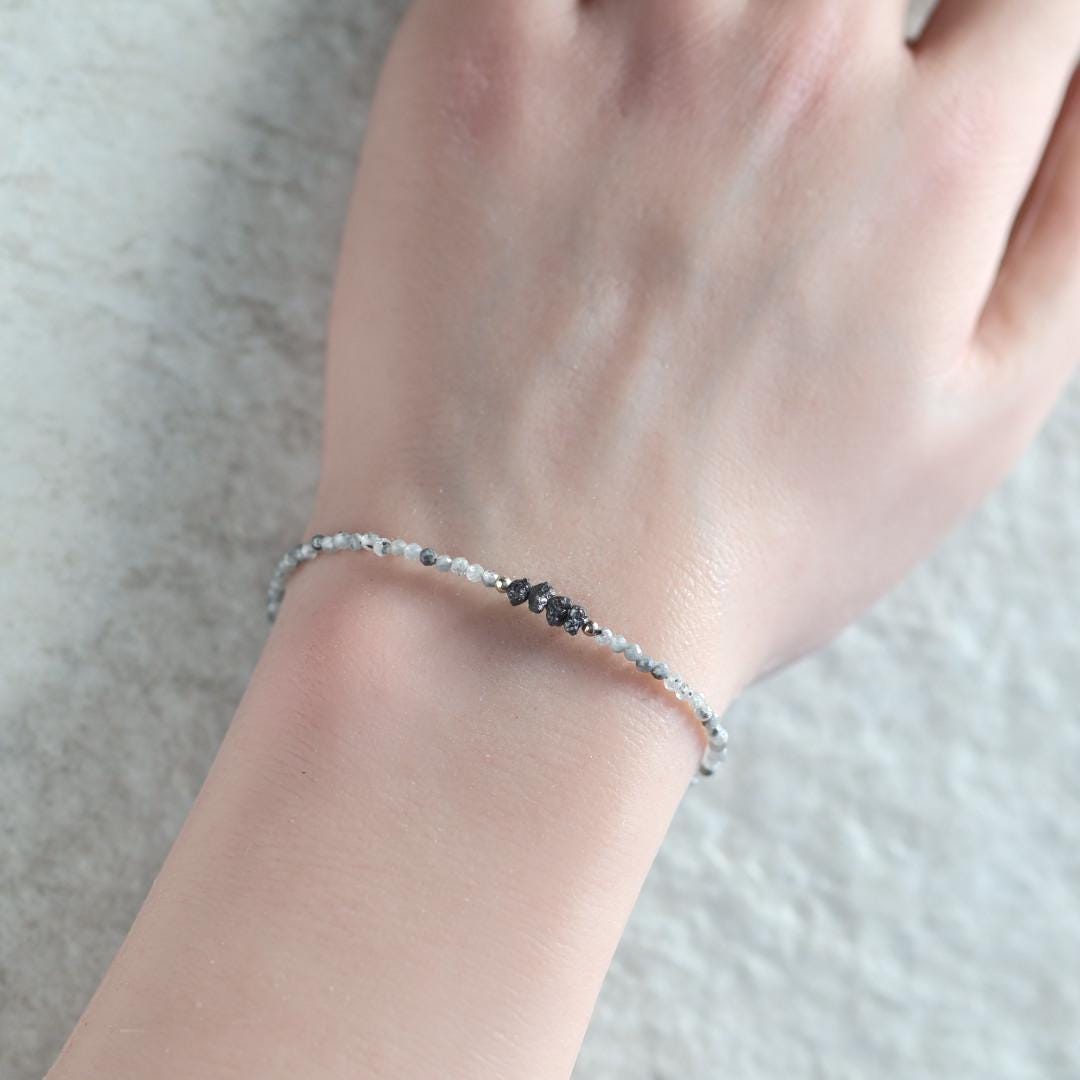 Natural Raw Black Diamond and Zircon Bracelet