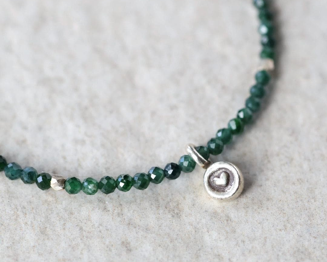 Natural Guatemala Jade Bracelet with Silver Heart Charm