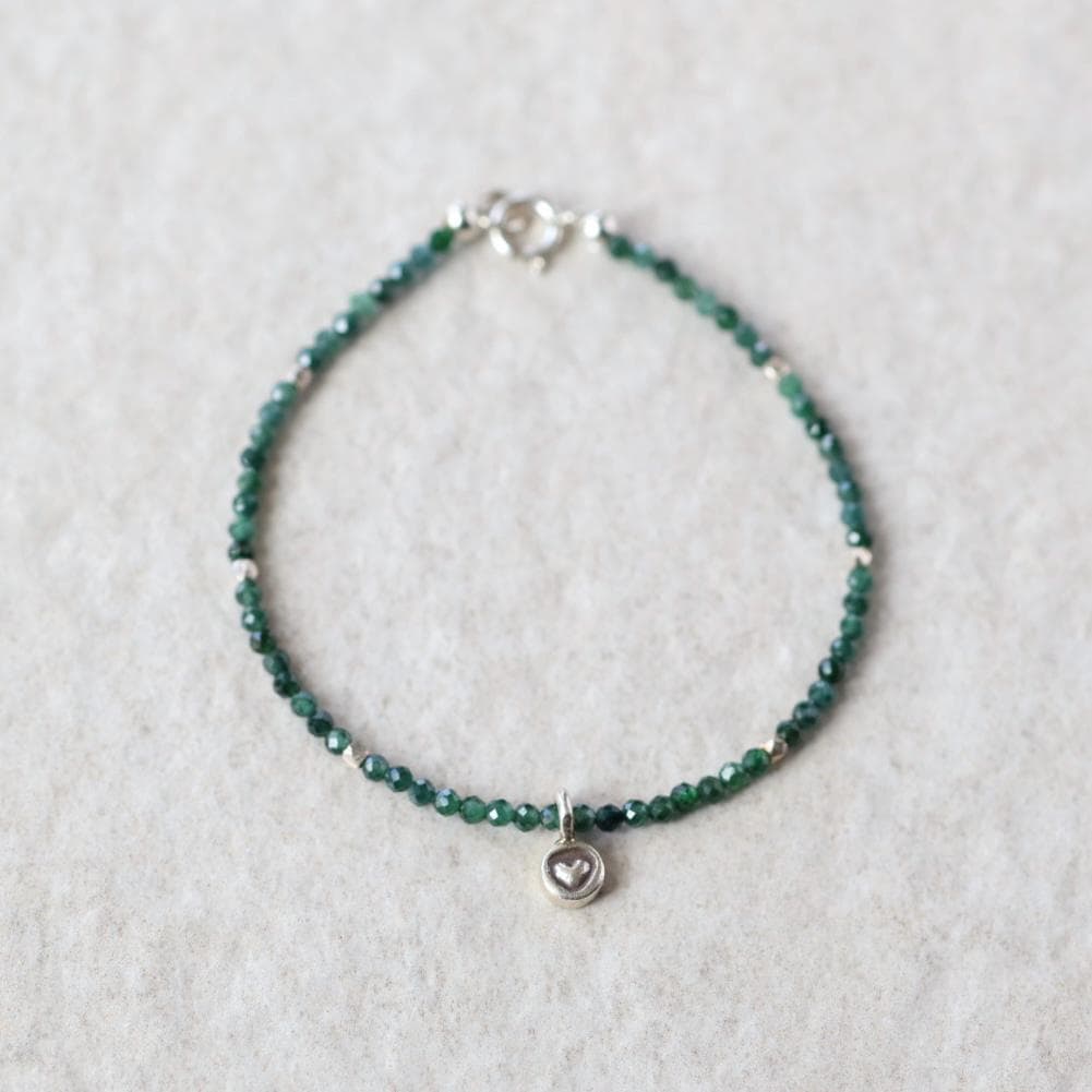 Natural Guatemala Jade Bracelet with Silver Heart Charm