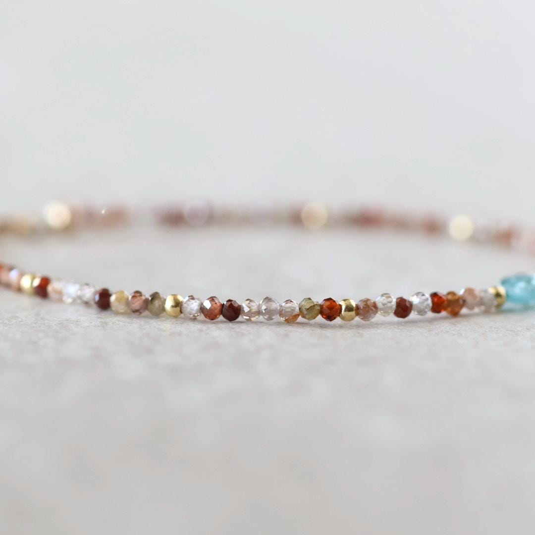 Tiny Zircon Bracelet Dainty Diamond Blue Zircon Gemstone Beaded Bracelet Sparkly Crystal December Birthstone Birthday Gift for Daughter Wife