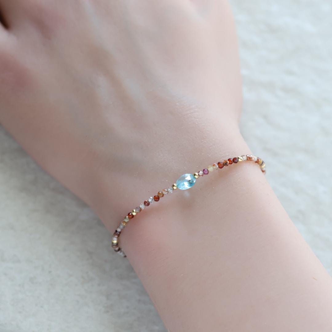 Tiny Zircon Bracelet Dainty Diamond Blue Zircon Gemstone Beaded Bracelet Sparkly Crystal December Birthstone Birthday Gift for Daughter Wife