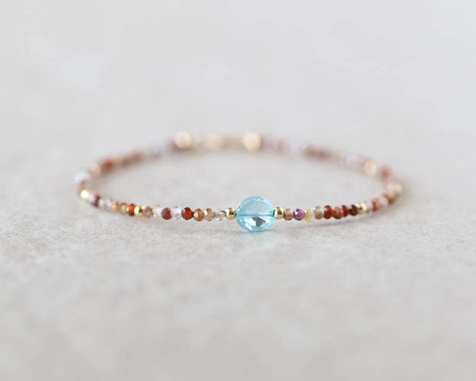 Tiny Zircon Bracelet Dainty Diamond Blue Zircon Gemstone Beaded Bracelet Sparkly Crystal December Birthstone Birthday Gift for Daughter Wife