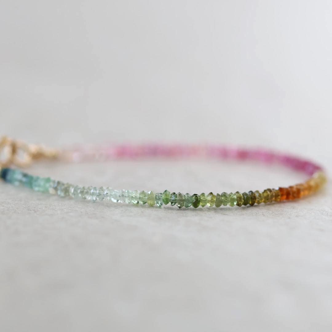 Skinny Watermelon Tourmaline Beaded Bracelet
