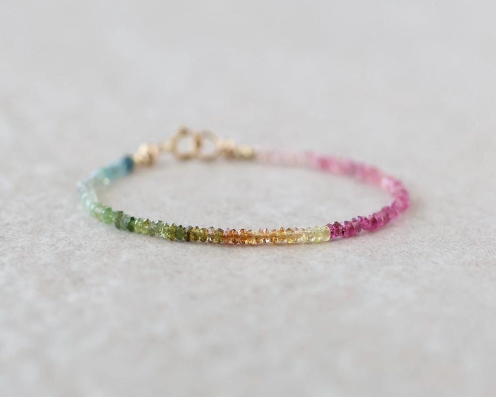 Skinny Watermelon Tourmaline Beaded Bracelet