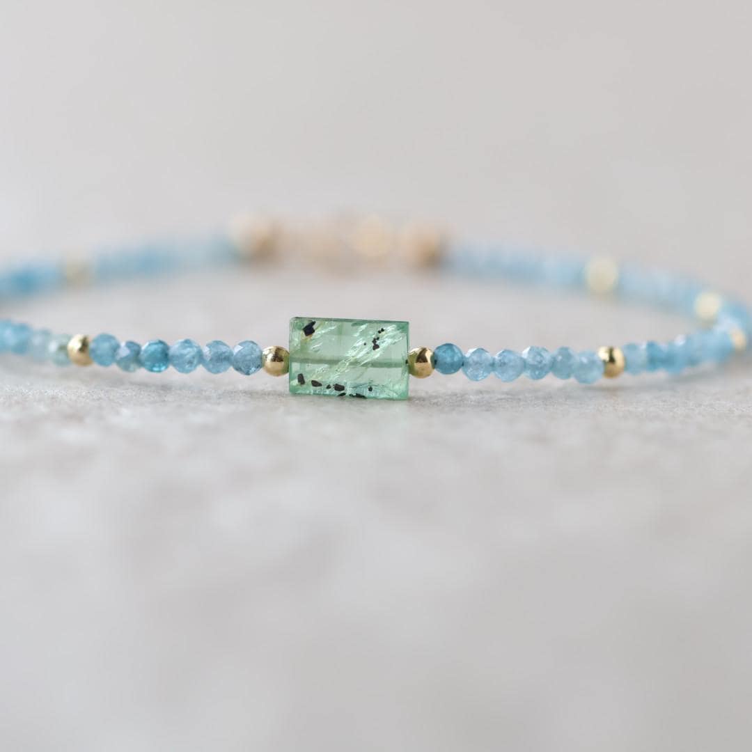 Tiny Kyanite Bracelet Dainty Green Paraiba Kyanite Gemstone Beaded Bracelet Minimalist Jewelry Crystal Birthday Gift for Women Daughter