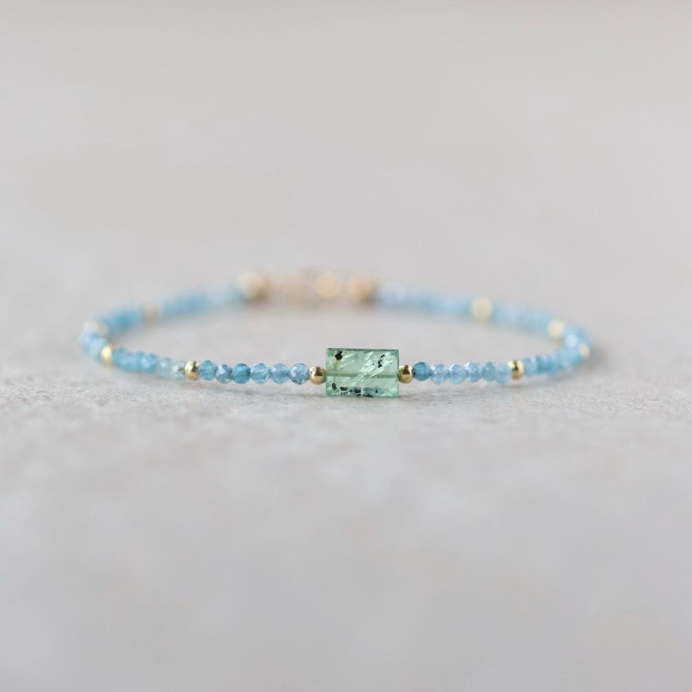 Tiny Kyanite Bracelet Dainty Green Paraiba Kyanite Gemstone Beaded Bracelet Minimalist Jewelry Crystal Birthday Gift for Women Daughter