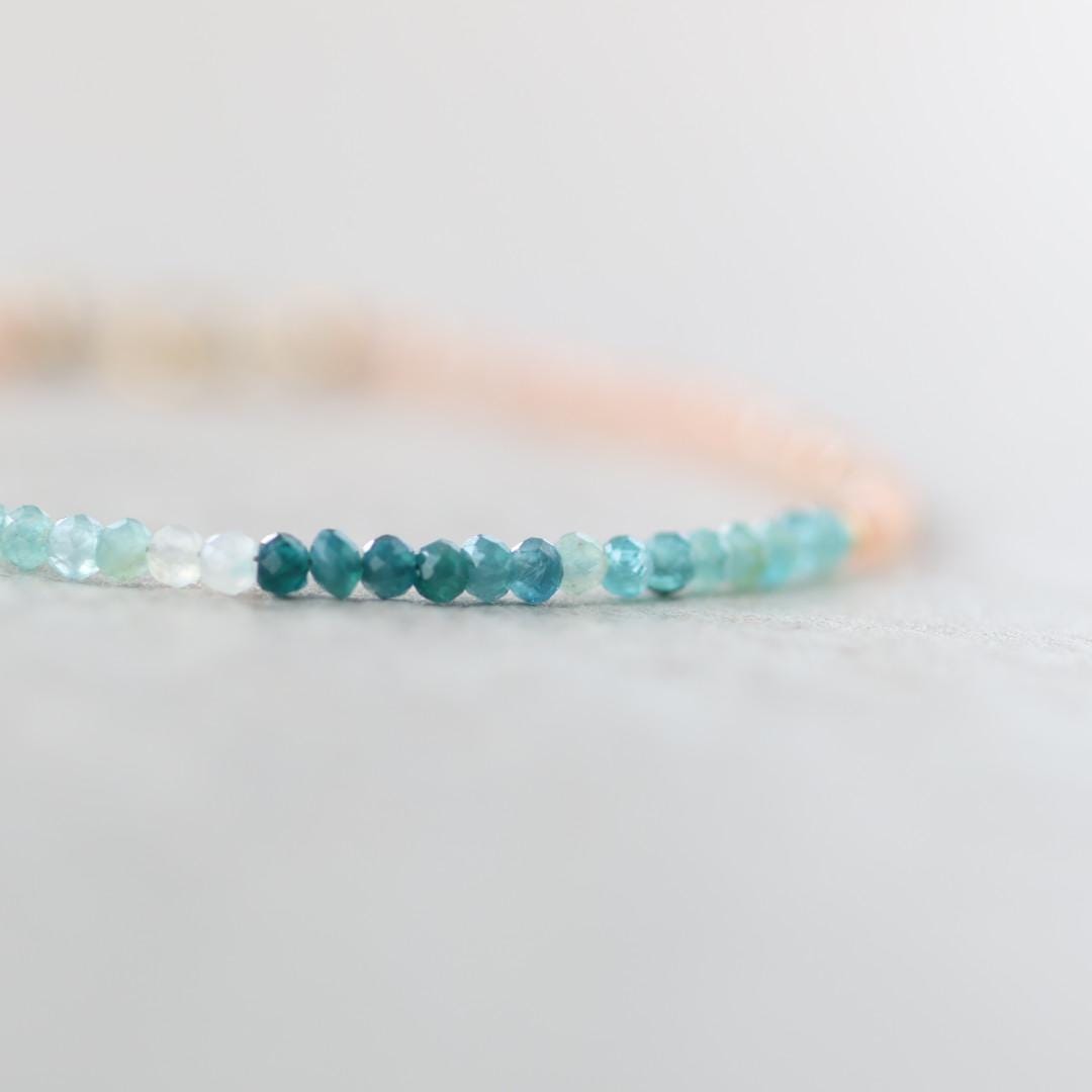 Tiny Grandidierite Bracelet Dainty Peach Moonstone Gemstone Bead Bracelet Crystal Jewelry Minimalist Birthday Gift for Women June Birthstone