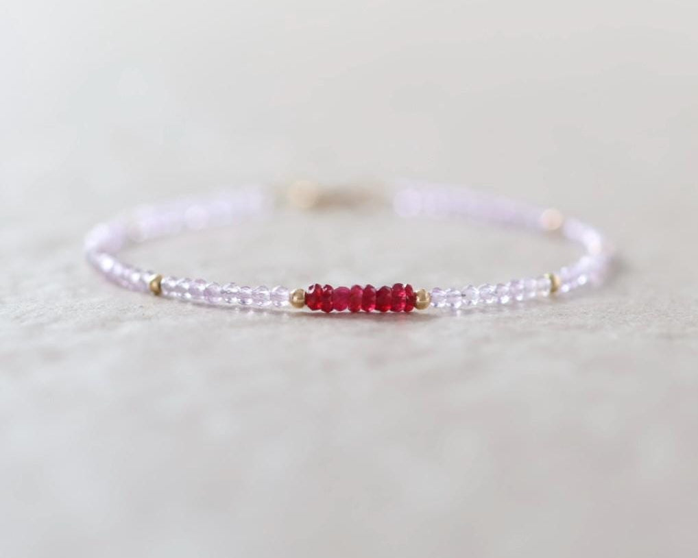 Tiny Pink Amethyst and Longido Ruby Bracelet