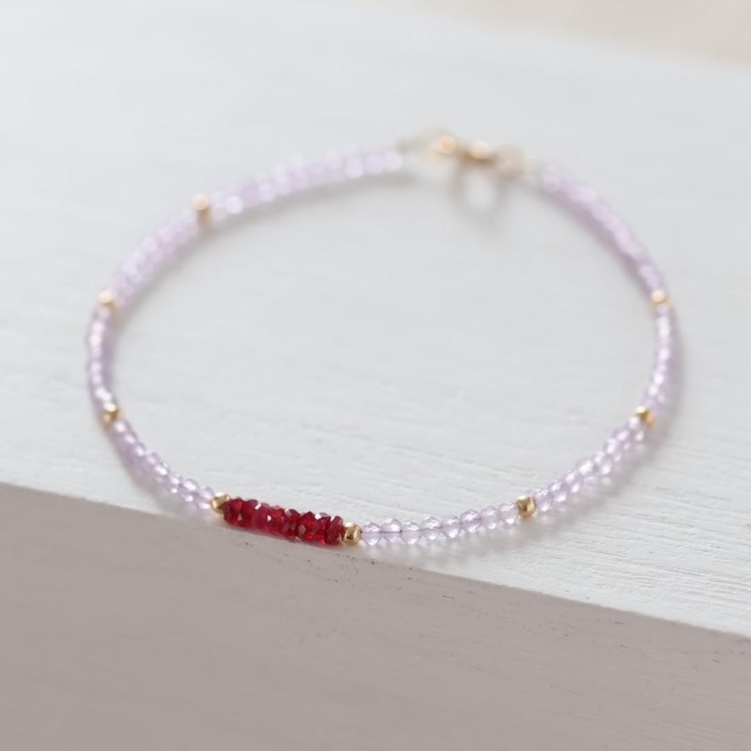 Tiny Pink Amethyst and Longido Ruby Bracelet