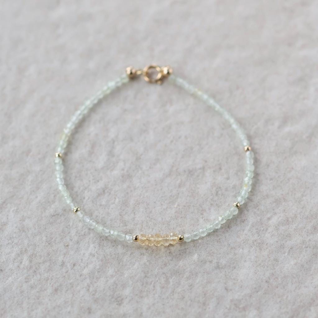 Tiny Prehnite Bracelet Dainty Citrine Gemstone Beaded Bracelet Pale Green Crystal Jewelry Minimalist Stacking Birthday Gift for Women Wife