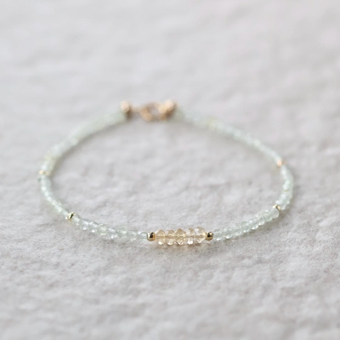 Tiny Prehnite Bracelet Dainty Citrine Gemstone Beaded Bracelet Pale Green Crystal Jewelry Minimalist Stacking Birthday Gift for Women Wife