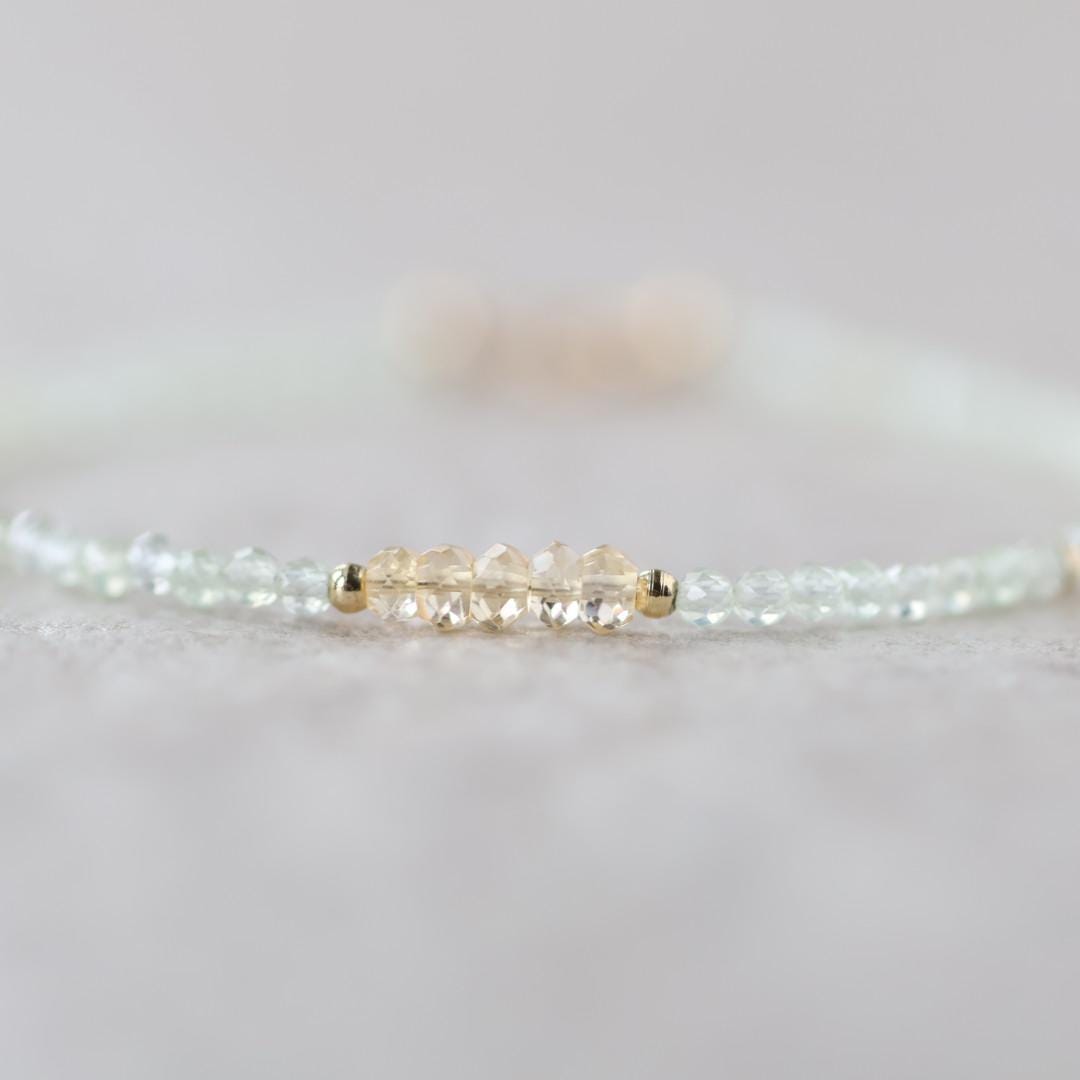 Tiny Prehnite Bracelet Dainty Citrine Gemstone Beaded Bracelet Pale Green Crystal Jewelry Minimalist Stacking Birthday Gift for Women Wife