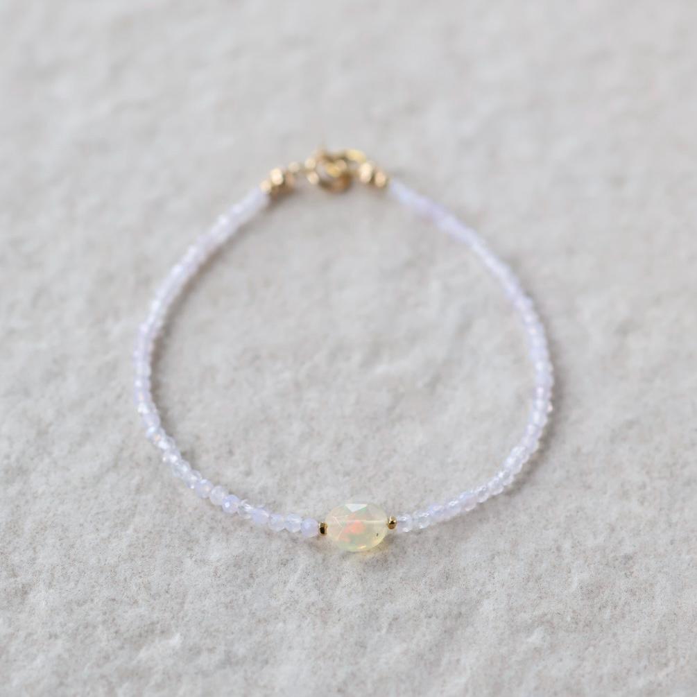 Tiny Opal Bracelet Dainty Gemstone Beaded Jewelry Minimalist Purple Opal Stacking Bracelet Skinny October Birthstone Gift Bridesmaid
