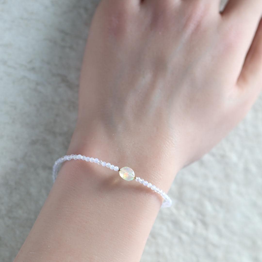 Tiny Opal Bracelet Dainty Gemstone Beaded Jewelry Minimalist Purple Opal Stacking Bracelet Skinny October Birthstone Gift Bridesmaid