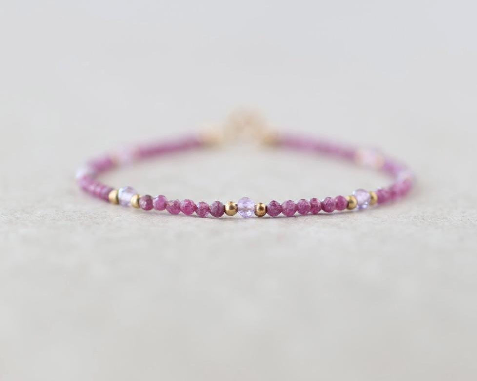 Tiny Ruby and Rose de France Amethyst Bracelet