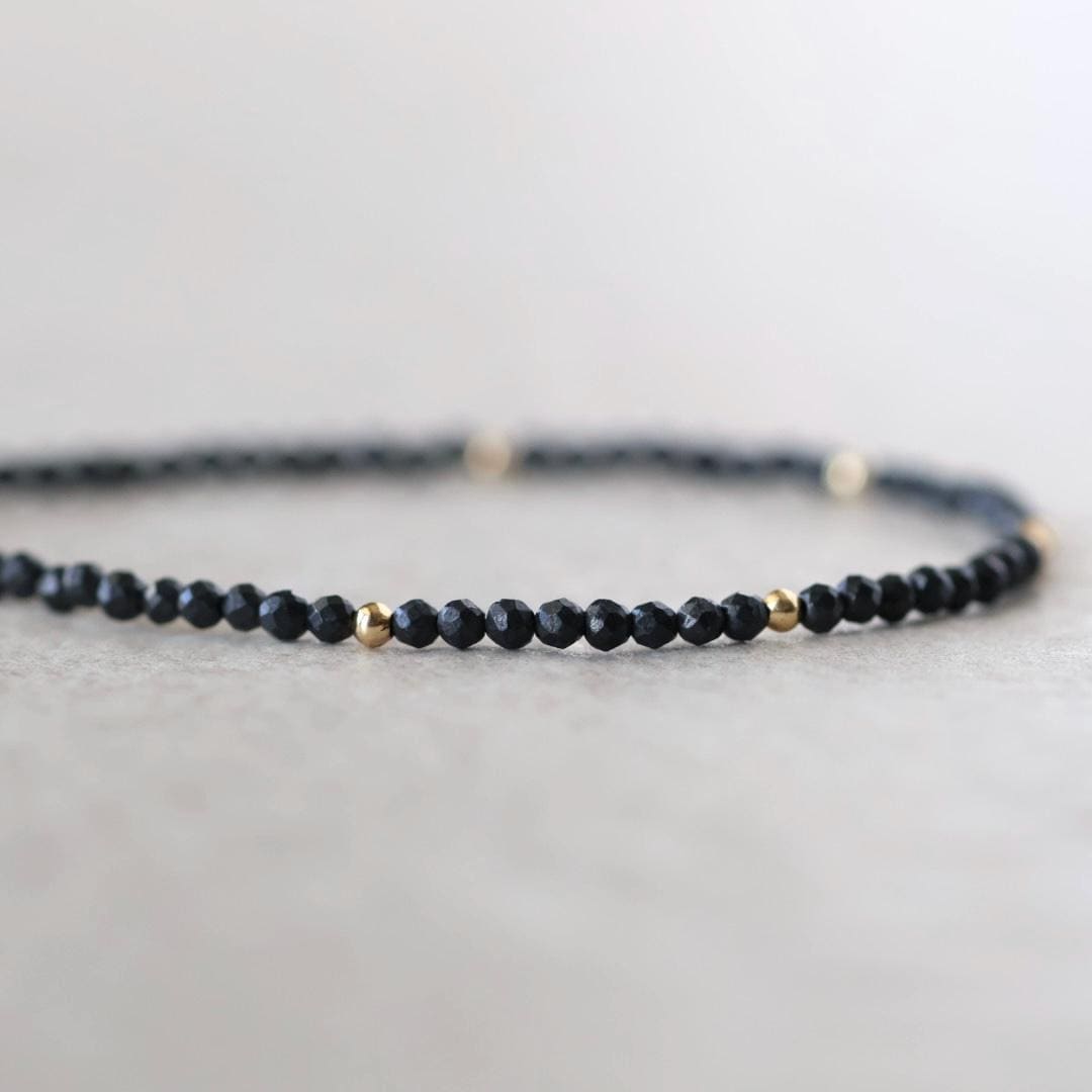 Tiny Shungite Bracelet Dainty Gemstone Beaded Bracelet Black Crystal Jewelry Minimalist Protection Jewelry Stacking Birthday Gift for Women
