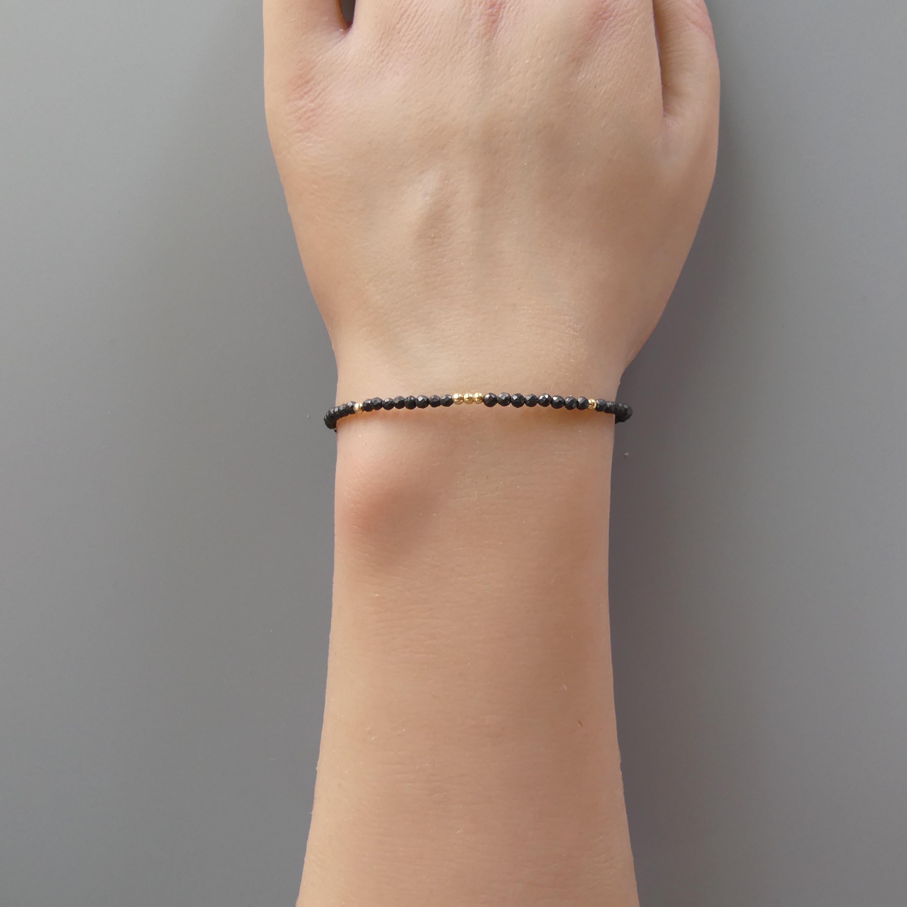 Tiny Shungite Bracelet Dainty Gemstone Beaded Bracelet Black Crystal Jewelry Minimalist Protection Jewelry Stacking Birthday Gift for Women