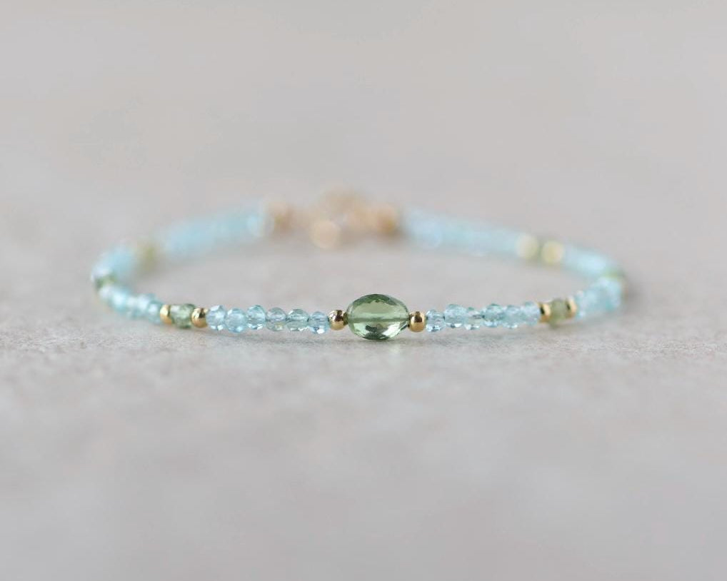 Tiny Apatite Bracelet Dainty Gemstone Beaded Bracelet Pastel Blue Green Crystal Jewelry Minimalist Stacking Birthday Gift Daughter Niece