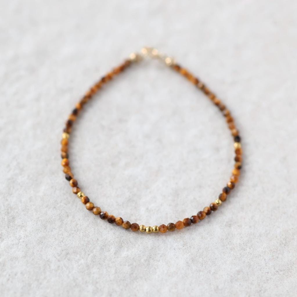 Tiny Tiger Eye Bracelet Dainty Peridot Gemstone Beaded Bracelet Crystal Jewelry Minimalist Protection Mom Birthday Gift Wife Daughter Niece