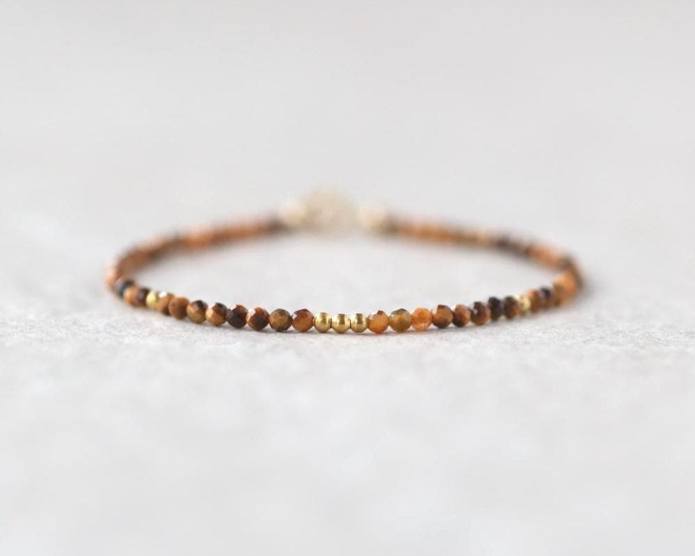 Tiny Tiger Eye Bracelet Dainty Peridot Gemstone Beaded Bracelet Crystal Jewelry Minimalist Protection Mom Birthday Gift Wife Daughter Niece