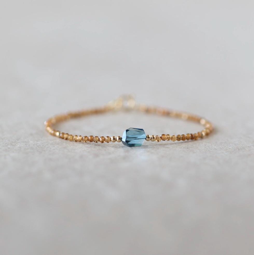 Tiny London Blue Topaz Bracelet Dainty Gemstone Beaded Jewelry Minimalist Crystal December Birthstone Birthday Gift Mom Wife Bridesmaid Gift